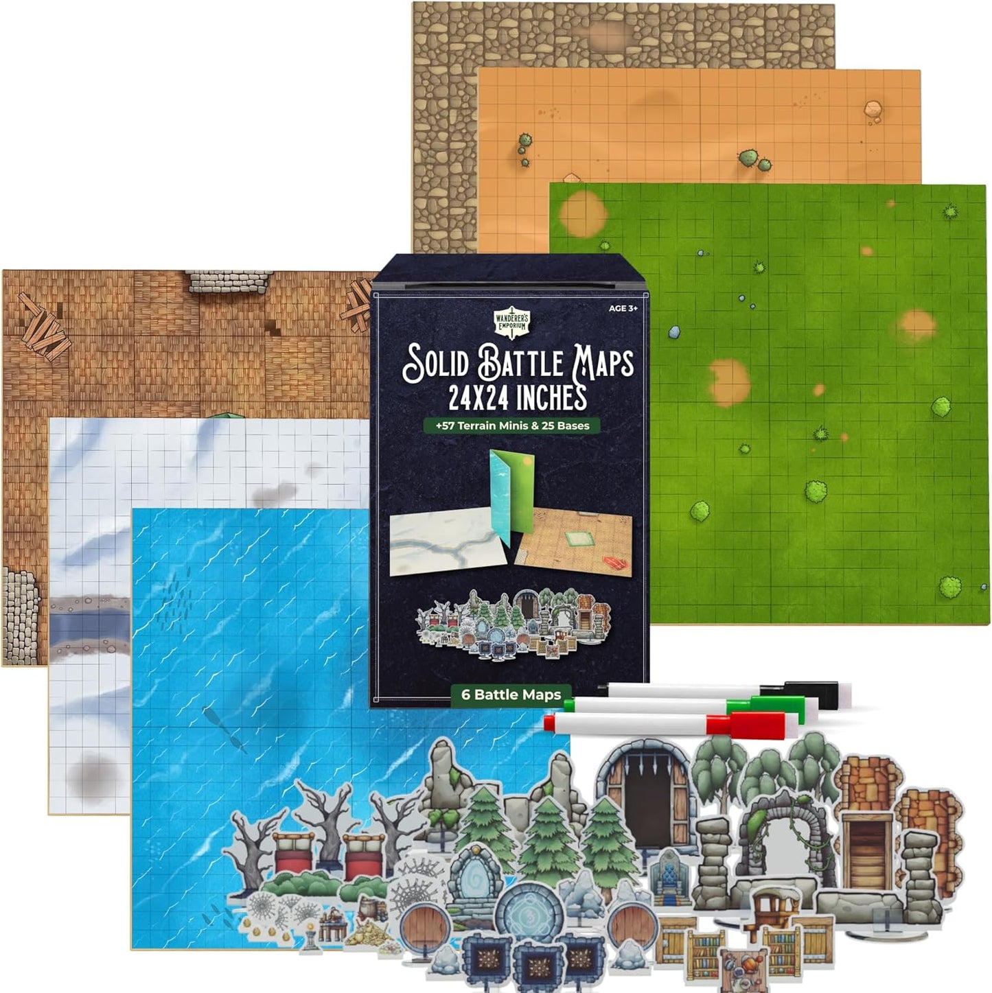 (ADD-ON to Kickstarter order ONLY) - Solid Battle Mat + Bonus 57x Hard Flat Terrain Minis w/ Bases